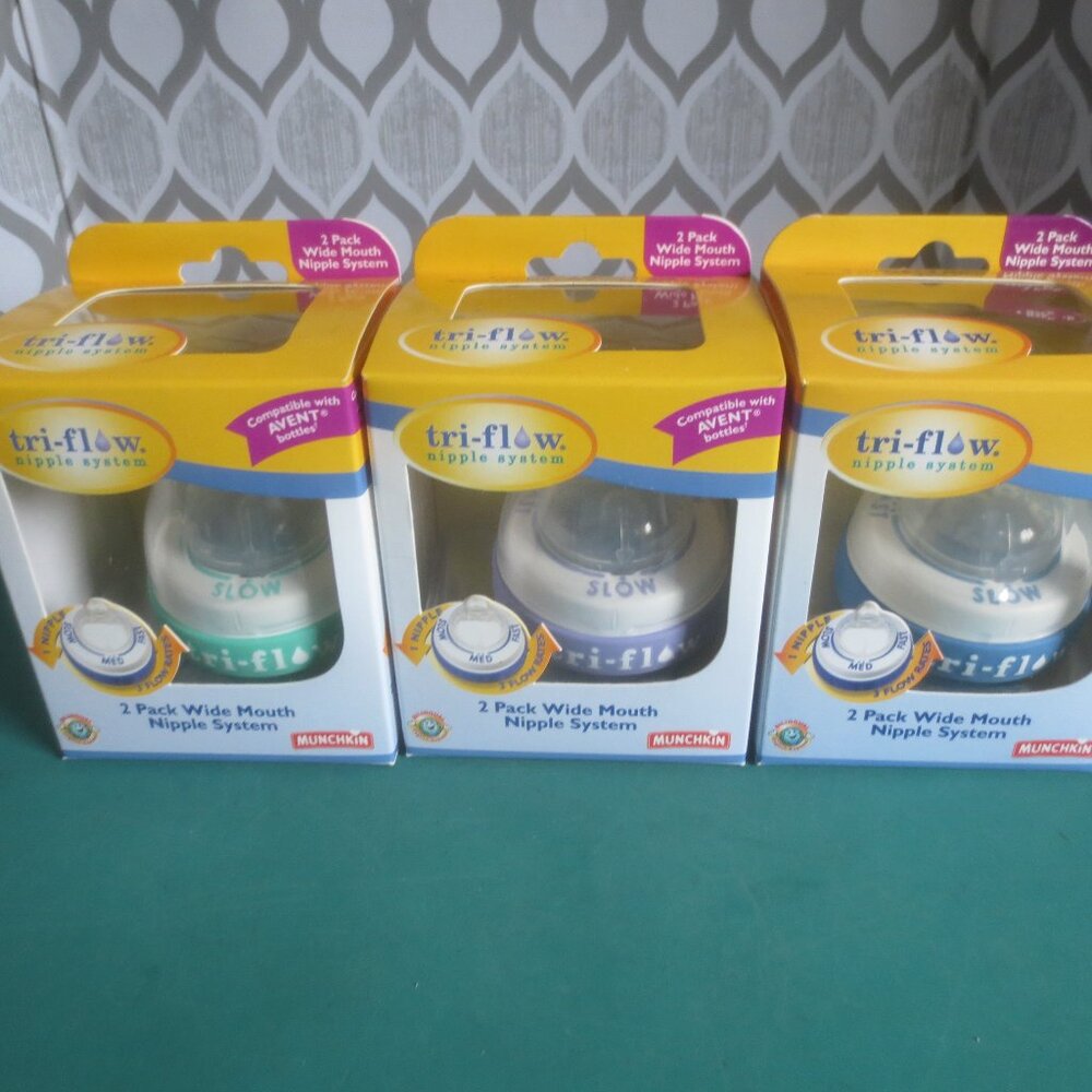 Brand New Munchkin Tri-Flow Baby Bottle Nipple System
